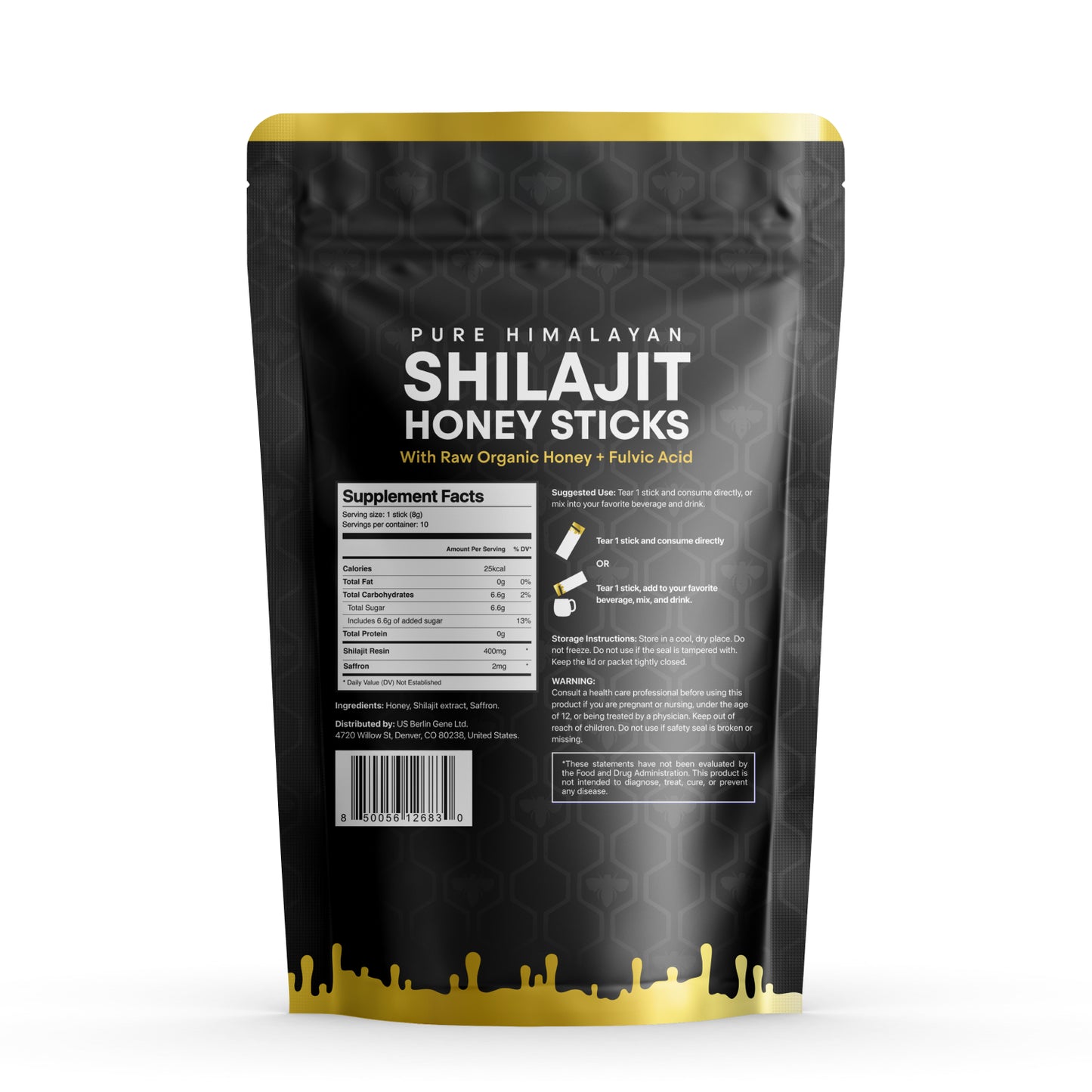 True Nutra Pure Himalayan Shilajit Honey Sticks with Raw Organic Honey and Fulvic Acid 85+ Essential Minerals Fast Absorbing Long Lasting 10 Sticks